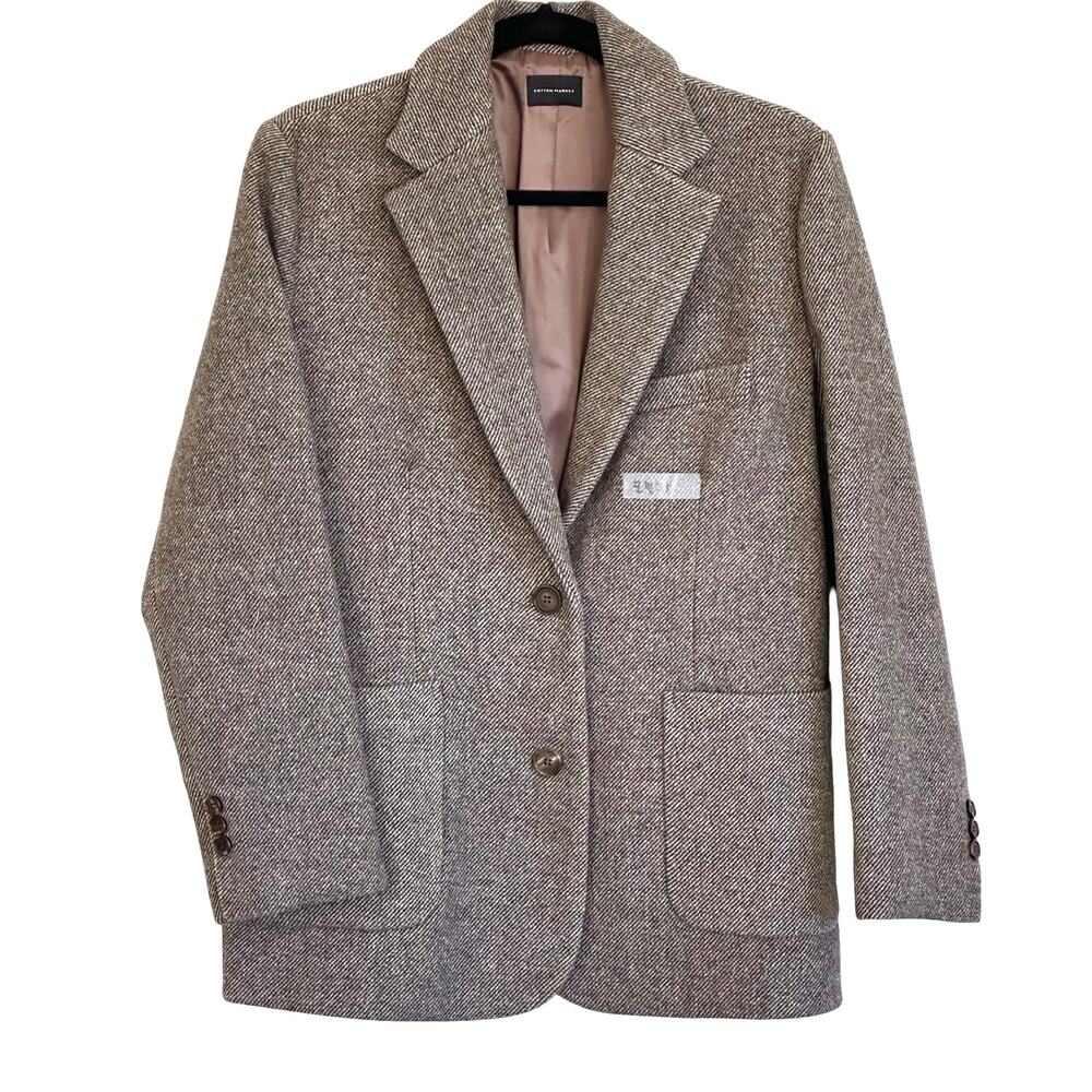 Cotton Market Korea Medium Brown 60% Wool Blend Heavy Blazer Coat Size S NWOT